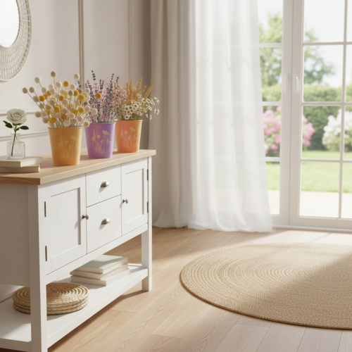 Blumentopf-Set rund aus Metall 12cm in Pastellfarben mit filigranem Blütenmotiv | Floristik24.ch