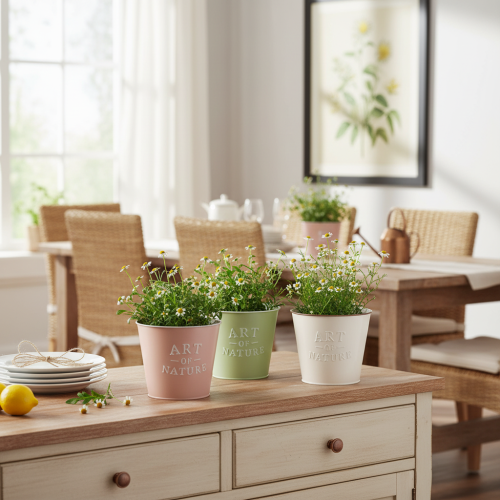 Artikel Runder Blumentopf Art of Nature aus Metall 17 cm im 3er-Set in Pastellfarben