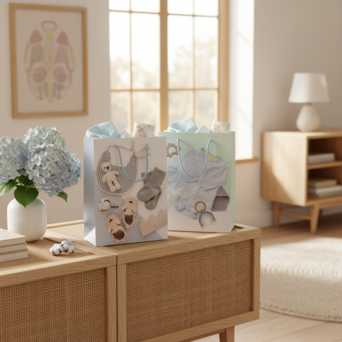 Artikel Geschenktaschen aus Papier für Babygeschenke, 23 cm, 2er-Set, kindgerechtes Design