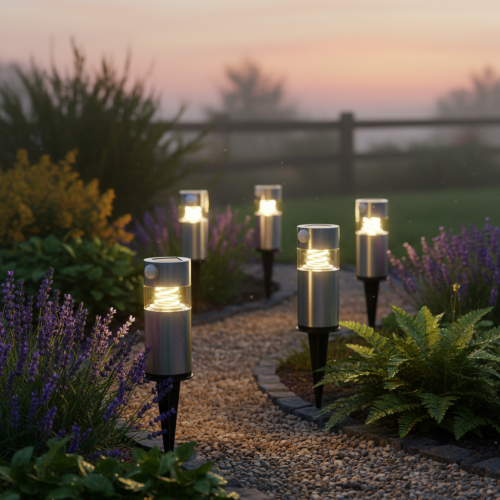 Solarleuchte aus Edelstahl mit Erdspiess und LED-Beleuchtung 34 cm für den Aussenbereich | Floristik24.ch