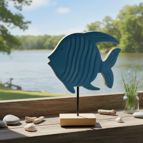 Holzfisch Figur aus Mangoholz in Blau 22cm für Wohn- und Tischdekoration | Floristik24.ch