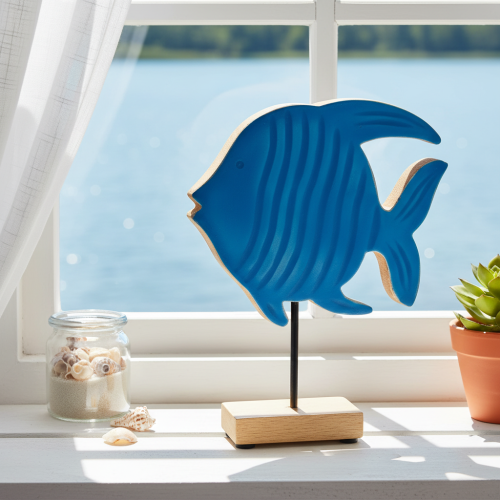 Holzfisch Figur aus Mangoholz in Blau 22cm für Wohn- und Tischdekoration | Floristik24.ch
