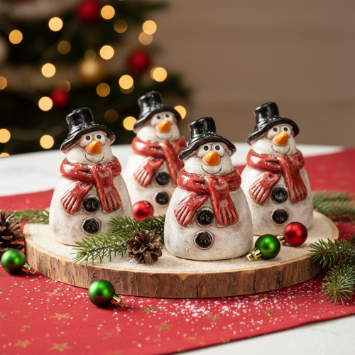 Schneemann-Dekoration aus Keramik, handbemalt, 10 cm, mit rotem Schal | Floristik24.ch