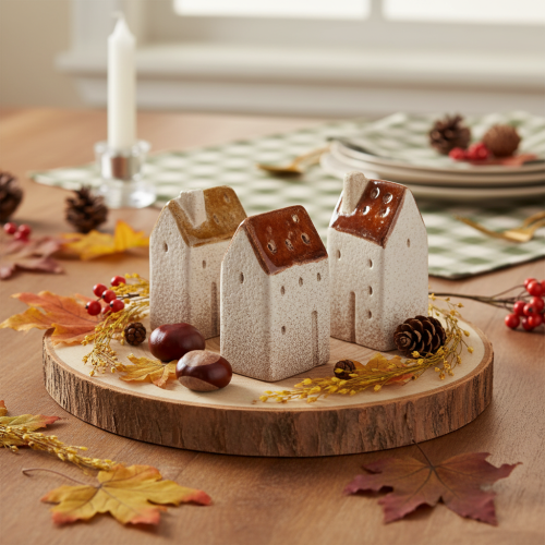 Dekohaus-Set Miniaturhäuser aus Keramik 9 cm Braun 3-teilig | Floristik24.ch