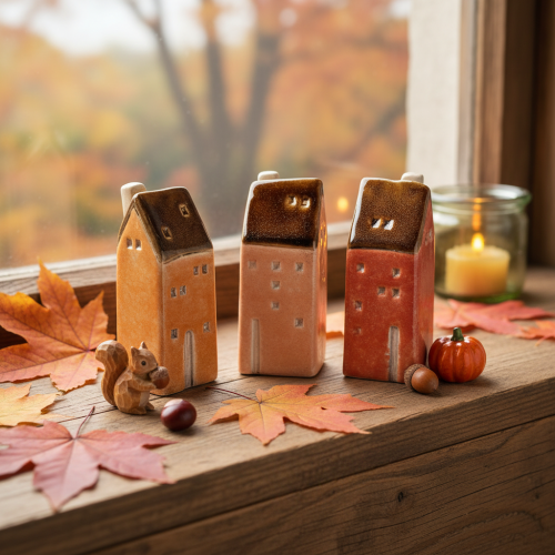Keramik-Deko-Häuser Set 3-teilig, Miniatur, 10 cm, Handbemalt | Floristik24.ch