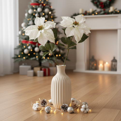 Weisser künstlicher Weihnachtsstern mit Drahtstiel 65cm, 2 Stück | Floristik24.ch