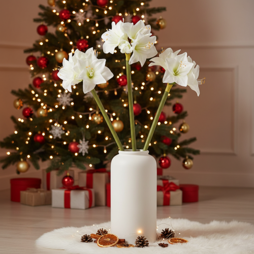 Künstliche Amaryllis Weiss mit Stiel 50cm für Advent und Weihnachten | Floristik24.ch