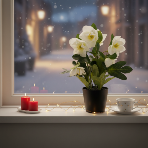 Christrose im schwarzen Topf 34 cm künstlich Weiss | Floristik24.ch