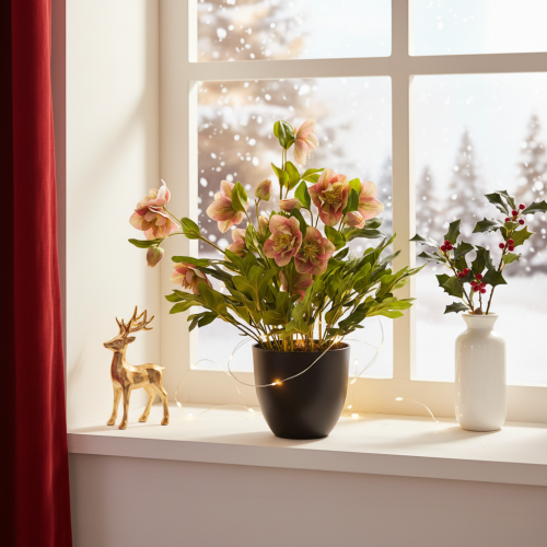 Helleborus künstliche Topfpflanze Christrose 50 cm Rosa-Grün | Floristik24.ch