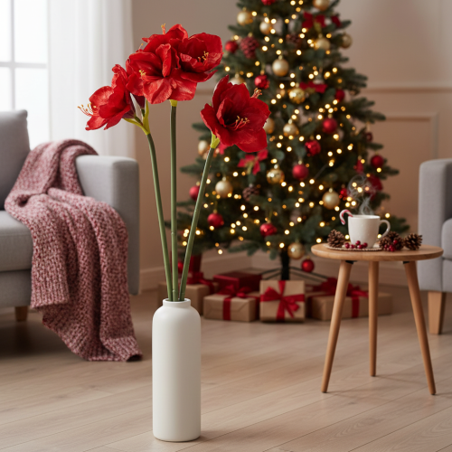 Künstliche Amaryllis in Rot mit langem Stiel, 77 cm | Floristik24.ch