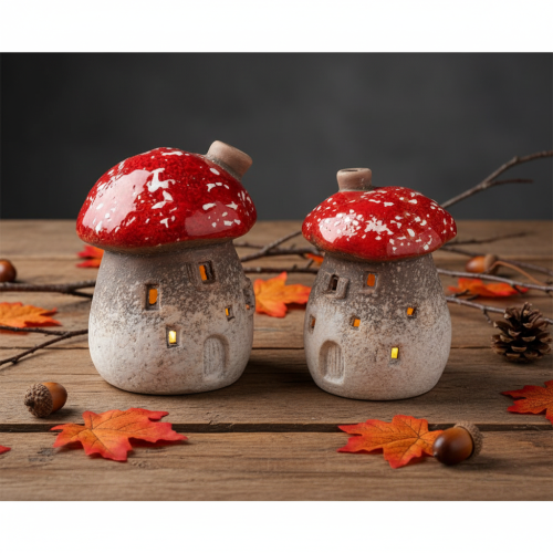 Pilzhaus 2er-Set Keramik 10cm rot-weiss mit Schornstein | Floristik24.ch