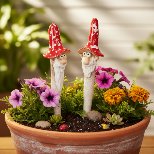 Keramik-Gartenstecker Zwerge mit rotem Pilzhut 17cm 2 Stück | Floristik24.ch
