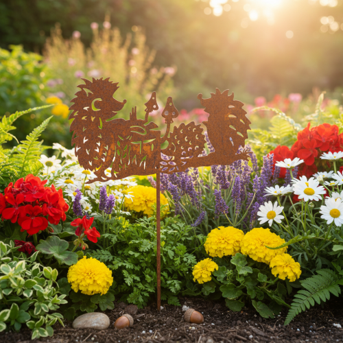 Gartenstecker Metall Igel Motiv Rostoptik 53cm | Floristik24.ch
