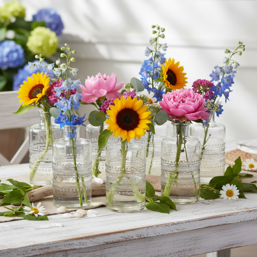 Glasflasche zylindrisch klar mit Muster 15 cm, 6er-Set | Floristik24.ch