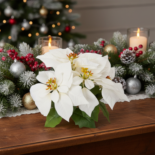 Künstliche Weihnachtssternblume Weiss 40 cm Kunstseide | Floristik24.ch