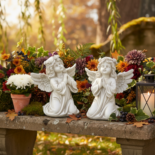 Betende Engelfiguren sitzend 13cm Polyresin Grau 2 Stück | Floristik24.ch