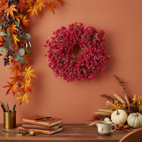 Artikel Blumenkranz aus künstlichem Schleierkraut 30 cm Pink-Rot für Innendekoration