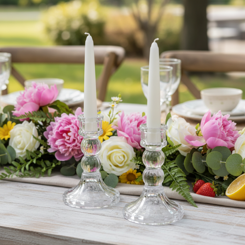 Glas-Kerzenhalter 12 cm transparent klassisches Design 2er-Set | Floristik24.ch