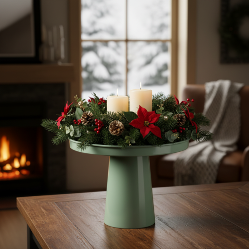 Dekoteller Metall grün 20 cm mit rundem Fuss für Blumenarrangements | Floristik24.ch