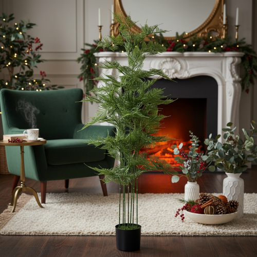 Künstlicher Bambusbaum Grün 132 cm mit Schwarzem Topf | Floristik24.ch