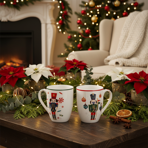 Weihnachtstassen Set Keramik Nussknacker Zuckerstange 10cm 2 Stück | Floristik24.ch