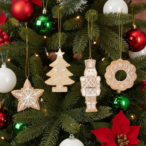 Weihnachtsanhänger aus Kunststoff in Lebkuchen-Optik 6cm 4er-Set | Floristik24.ch
