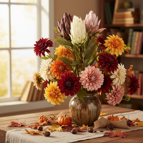 Artikel Protea Kunstblume Leucadendron 65 cm 3er-Set Creme Bordeaux Rosa