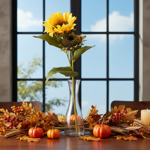 Artikel Künstliche Sonnenblumen mit realistischen Blättern und Blüten 58 cm, Set aus 3 Stielen, Gelb-Grün