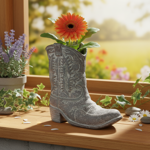 Deko Cowboy-Stiefel Pflanzgefäss Polyresin Grau-Blau 24cm | Floristik24.ch