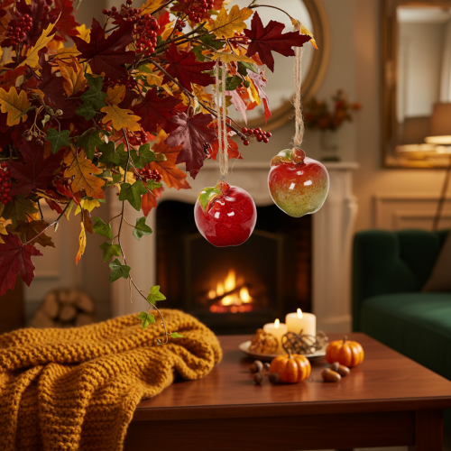 Artikel Herbstdeko Apfel 5cm aus Keramik zum Hängen, 4er-Set