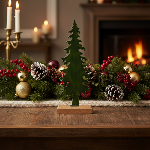 Tannenbaum Figur aus Metall mit Holzfuss 36cm grün für Innenräume | Floristik24.ch