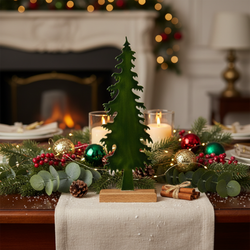Artikel Deko Tannenbaum Metall grün auf Holzfuss 46cm Tischdekoration Weihnachten