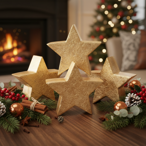 Artikel Deko-Sterne aus Holz Gold 10cm 3er-Set für Innenbereich