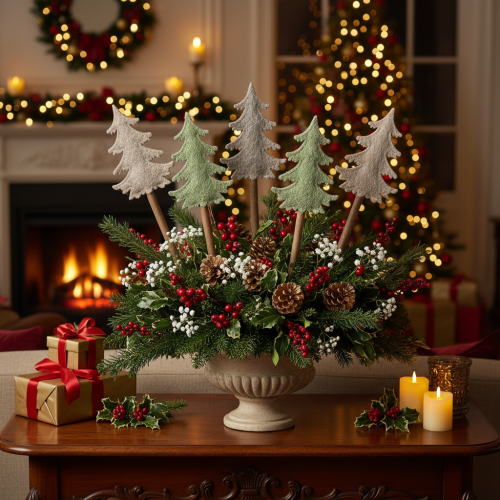 Deko Tannenbaum auf Holzstab 45 cm, Set aus 6, grau und grün | Floristik24.ch