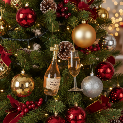 Baumanhänger-Set aus Glas Sektflasche und Sektglas 14cm Roségold 2 Stück | Floristik24.ch