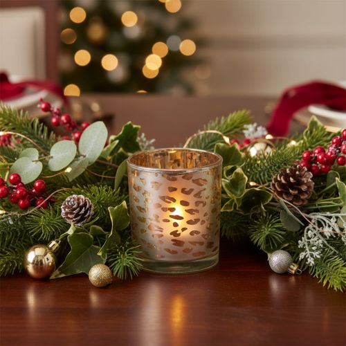 Artikel Windlicht aus Glas mit Leopardenmuster, zweifarbig, 8 cm