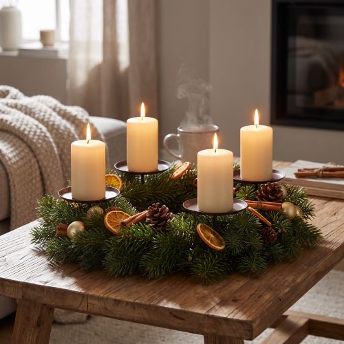 Artikel Kerzenhalter Metall Braun Ø7cm 4er-Set für Adventskränze und Dekoration