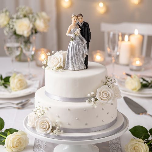 Tortenfigur Silberhochzeitspaar Polyresin 10cm Silber-Weiss | Floristik24.ch