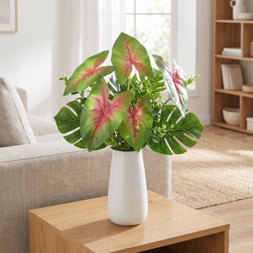 Künstliche Kaladie mit 6 Blättern Grün Rosa 26 cm | Floristik24.ch