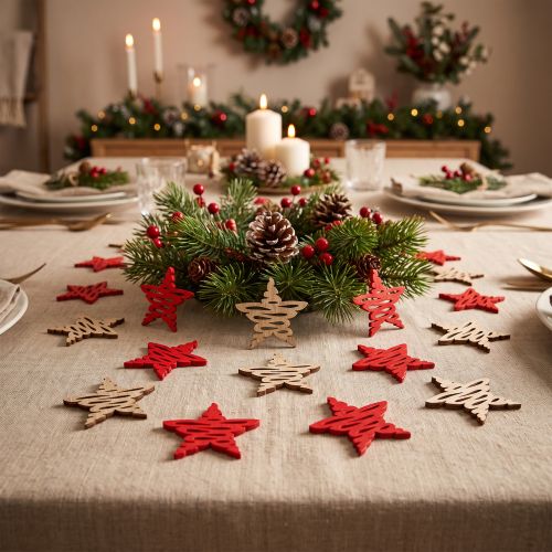Weihnachtssterne aus Holz zum Streuen 4 cm Rot und Natur 72 Stück | Floristik24.ch