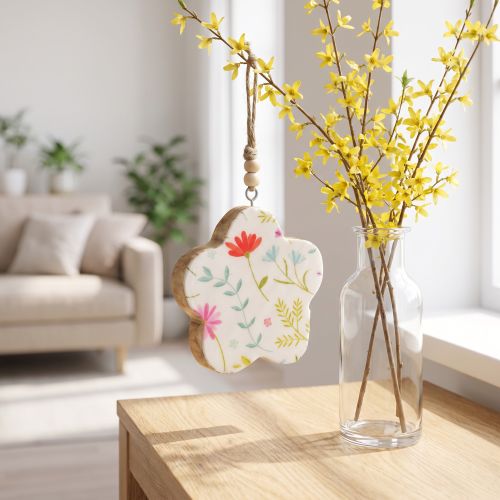 Dekohänger Blume Holz Ø9,5cm Weiss mit Farbmuster, 20cm Länge | Floristik24.ch