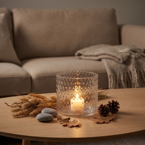 Teelichthalter Glas transparent Ø11,5cm H9,5cm mit Strukturmuster | Floristik24.ch