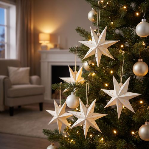 Papiersterne Weihnachtsanhänger Weiss 10 cm 8er Set | Floristik24.ch