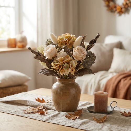 Kunstblumenstrauss Rose und Hortensie 38cm Vintage-Deko Dry Look | Floristik24.ch