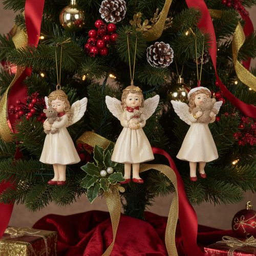 Deko Engel Baumschmuck Polyresin 10cm Beige Weiss Rot 3er-Set | Floristik24.ch