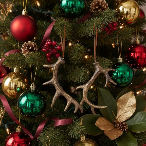 Geweih Deko-Anhänger aus Polyresin, braun-gold, 13–15 cm, 6 Stück | Floristik24.ch