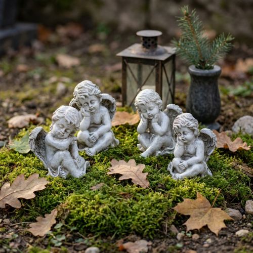Artikel Engel sitzend aus Polystone, Grau, 11 cm, 4er-Set
