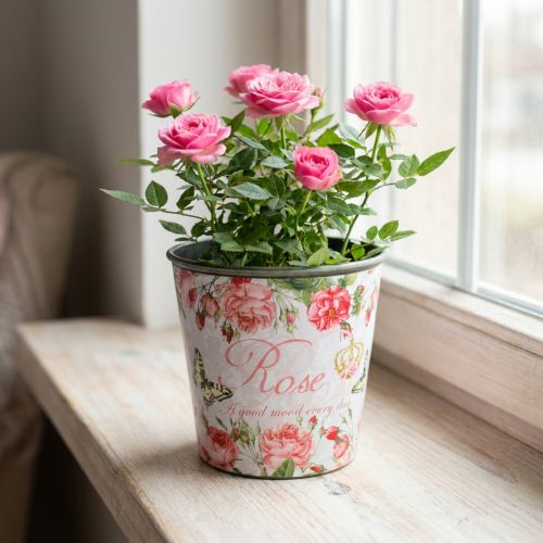 Pflanztopf Kunststoff mit Rosenmotiv und Schmetterlingen H13cm Ø13,5cm | Floristik24.ch