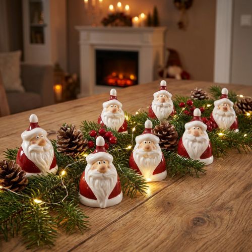 Keramik Weihnachtsmann Figuren Set, Rot-Weiss, 6,4 cm, 6-teilig | Floristik24.ch