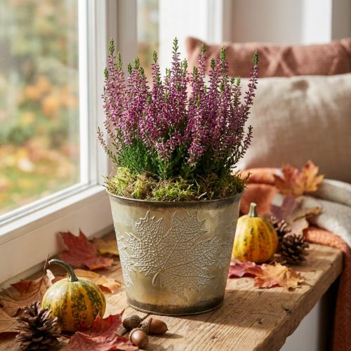 Metall-Blumentopf Gold mit Blattdekor, Ø14cm H12,5cm, Herbst-Dekorationsgefäss | Floristik24.ch